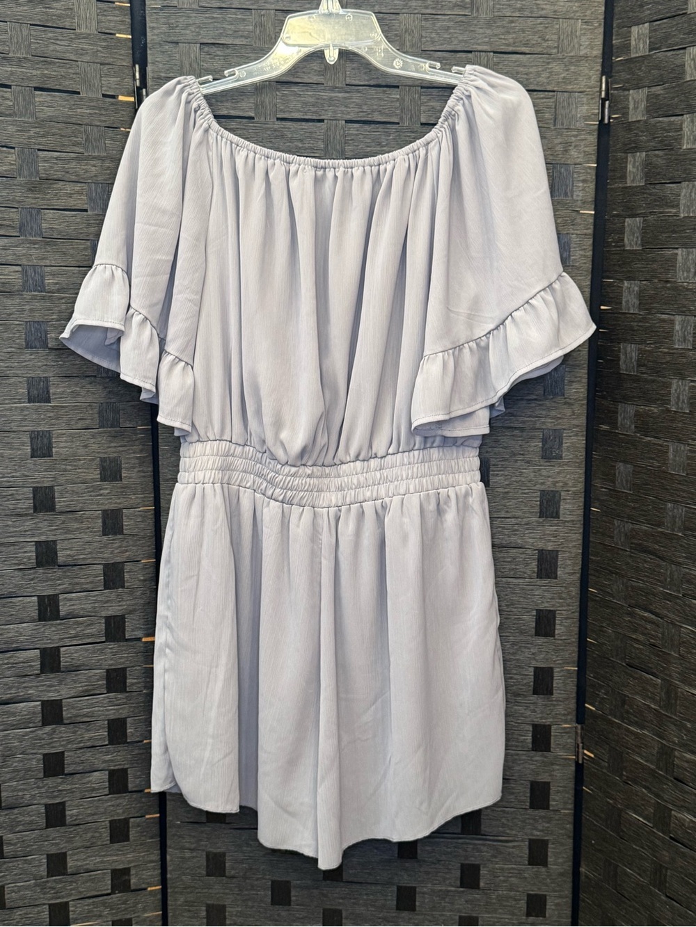 Light Gray Off-Shoulder Ruffle Sleeve Short Set